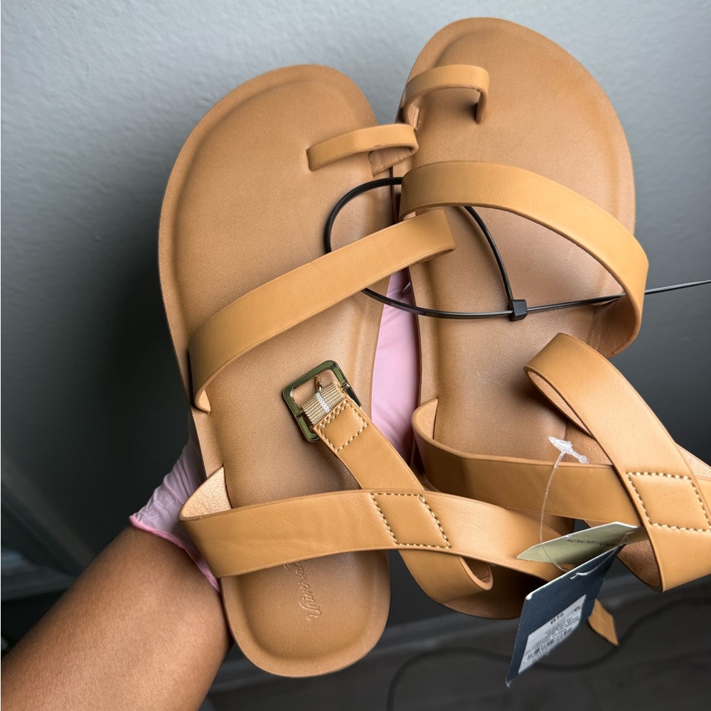 Women's Tan Strappy Slide Sandals